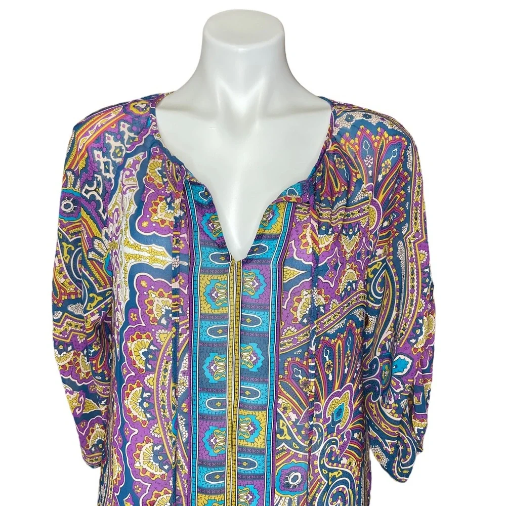 3/$20 NICOLE BY NICOLE MILLER Blouse Paisley Mandala Print 3/4 Sleeve Top Medium